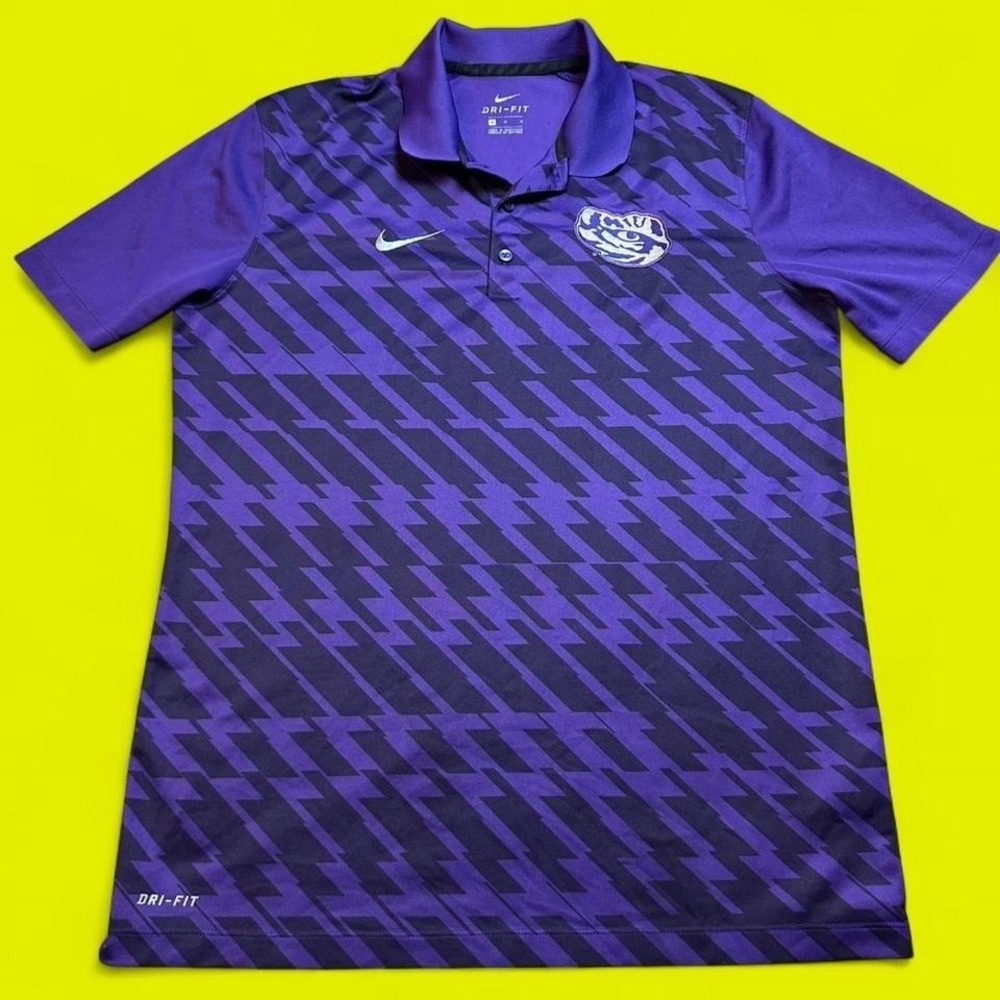 Nike Dri‎ Fit LSU Tigers purple tiger stripe golf preppy polo shirt size medium